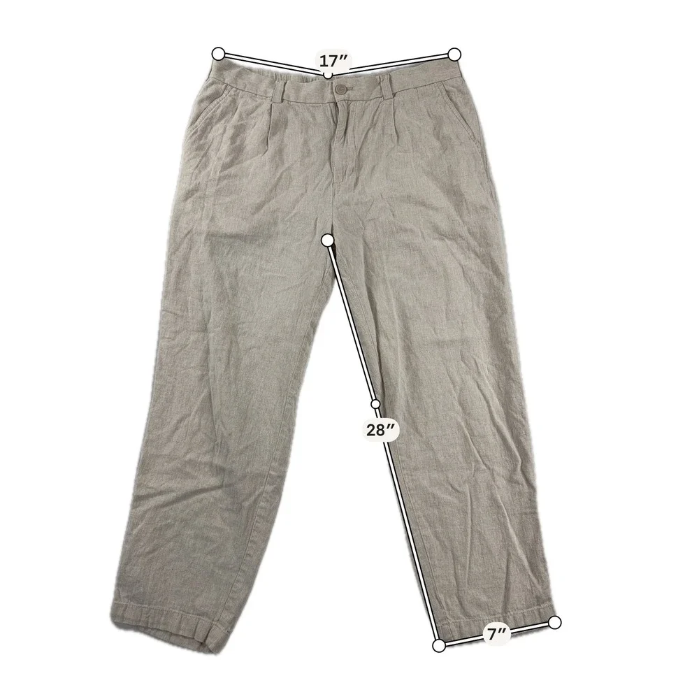 Porter & Ash Linen Blend Pleated Tapered Casual Trousers Mens Size 34